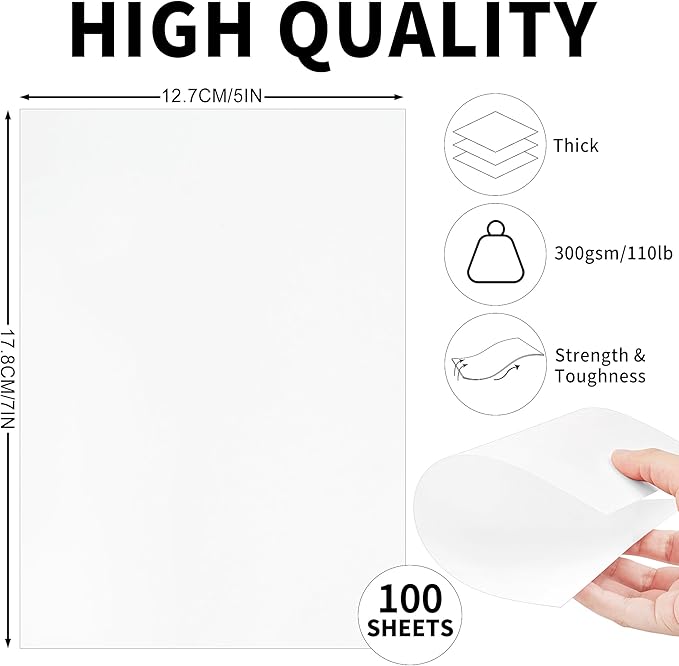 200 Sheets White Cards Blank - 5''x7'' White Card Stock 300gsm/110lb Thick Paper Cardstock, Heavy CardStock Blank for Wedding Invitations, Index Cards, Greeting, Note - PAP07300200
