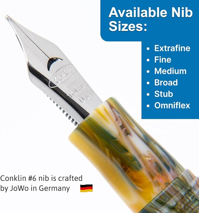 Conklin 1898 Fountain Pen, Misto Green - Fine Nib | Luxury Writing Instrument with Unique Resin Blend | JoWo Stainless Steel Nib Made in Germany | Ideal Gift for Pen Lovers