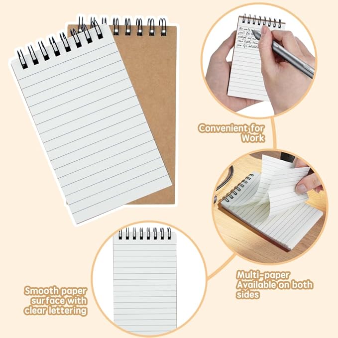 Pocket Notebooks Set of 12, Small 3x5 Spiral Notepads, Office Style Mini Notebook, Small Notepad Pocket Size, Memo Pads for Home, College, Work or School - Lined College Ruled Paper
