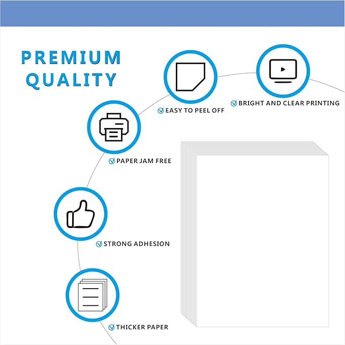 8.5" x 11" Full Sheet Labels, JIQEZNL Premium Label Sticker Paper for Laser & Inkjet Printers - 32 Sheets
