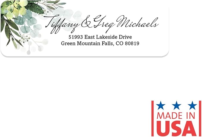 Floral Greenery Rolled Address Labels/Roll of 500 Personalized Address Labels/Designer Return Address Stickers in Elegant Plastic Dispenser