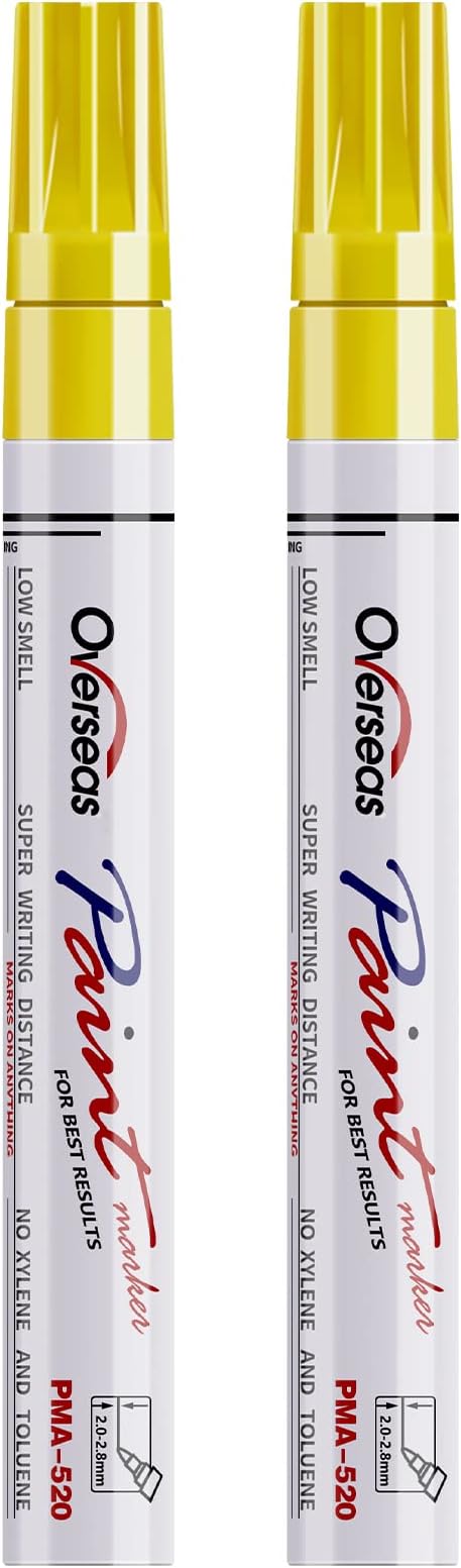 Overseas Permanent Paint Pens Yellow Markers - 2 Pack Single color Oil Based Paint Markers, Medium Tip, Quick Drying and Waterproof Marker Pen for Metal, Rock Painting, Wood, Plastic, Canvas, Mugs