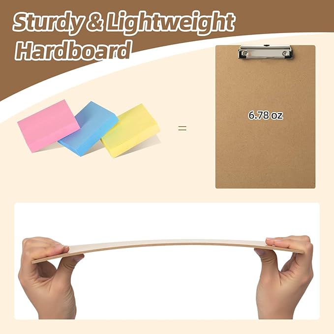 HappyHapi 42 Pack Clipboard 8.5 x 11 Letter Size Clip Boards Bulk, A4 Wooden Hardboard Office Clipboards Pack for Classroom, Work-Meetings, Brown