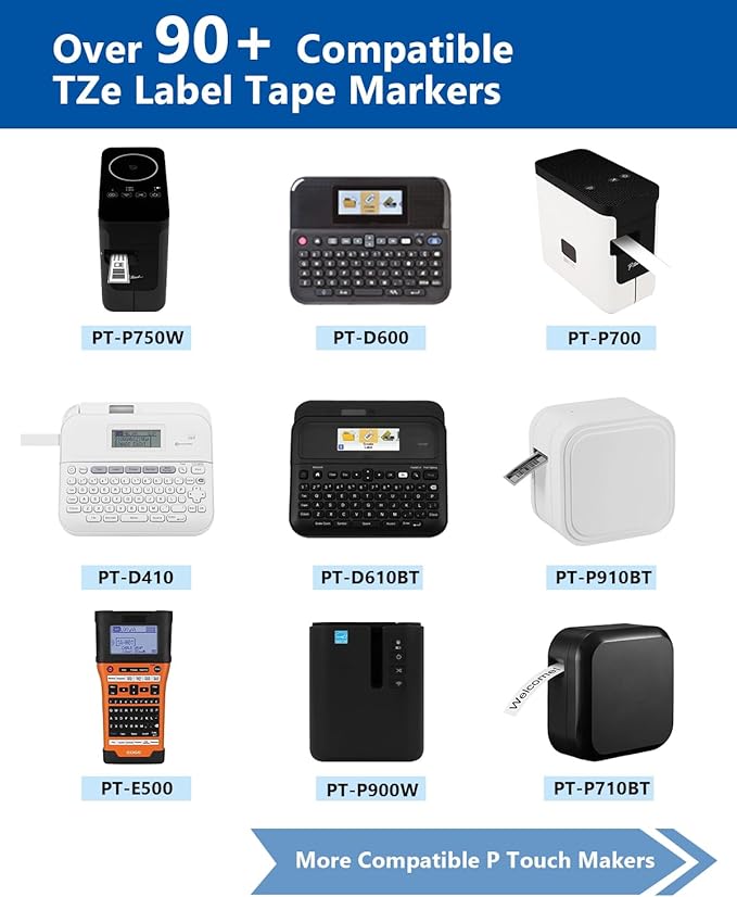 24mm .94 Laminated White TZ Tape Compatible with P Touch Label Tape 1 Inch TZe-251 TZe251 TZ251 Refills for Ptouch PT-D600 PT-D610BT PT-P710BT D400 (Black on White, 3-Pack)