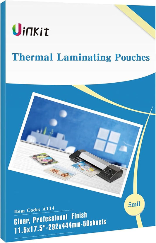 Uinkit Hot Thermal Laminating Pouches 5Mil Thick for Extra Protection 11.5x17.5 inches Laminating Sheets for Sealed 11x17inches Document and Photo 50 Pack A3 Menu Taloid Size