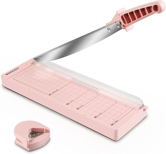 MAKEASY Paper Cutter 12 Inch, Guillotine Paper Cutter with 8 Sheet Capacity, Heavy Duty Paper Cutter for Cardstock, Paper Trimmer for Crafting, Classroom and Office, Pink