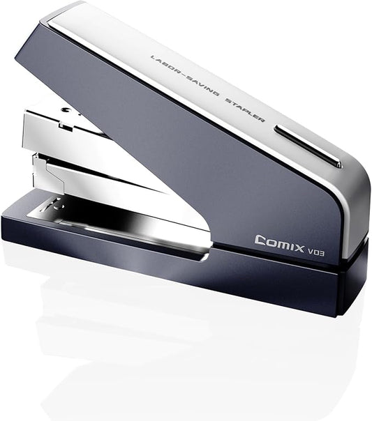 Comix Desk Stapler, 40 Sheet Capacity, Quick-Change Pop-Up Stapler Track, for Office & Classroom, Blue&Gray