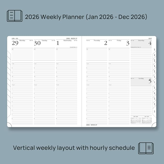 POPRUN 2026 Planner (Large Size 8.5''x 10.5'' Hardcover) - Daily Weekly and Monthly Calendar Agenda 2026 Appointment Book with Hourly Time Slots, Monthly Tabs, 100 GSM - Burgundy