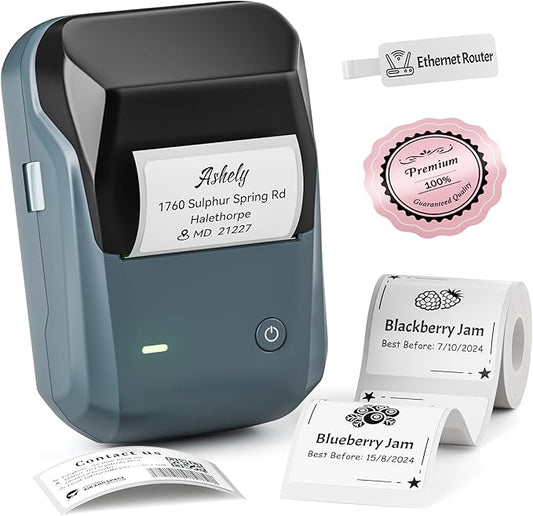 NIIMBOT B1 Label Maker Machine with Tape, 2 Inch Portable Label Printer, Bluetooth Thermal Label Printer with Multiple Templates for Small Business,Office,Home,School (Blue, 1 Printer+1 Roll Label)