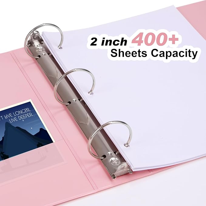 COMIX Standard 3 Ring Binder 2 inch with Clear View Cover, 2" Round Ring View Binder Holds 400 Sheets of US Letter Size Paper, 6 Pack (Pink)