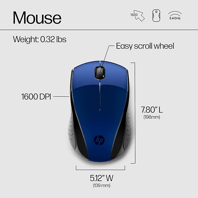 HP X3000 G3 Wireless Mouse - Blue, 15-Month Battery, Side Grips for Control, Travel-Friendly, Blue LED, Powerful 1600 DPI Optical Sensor, Compatible with Wins PC/Laptop, Mac, Chromebook (683N8AA#ABL)