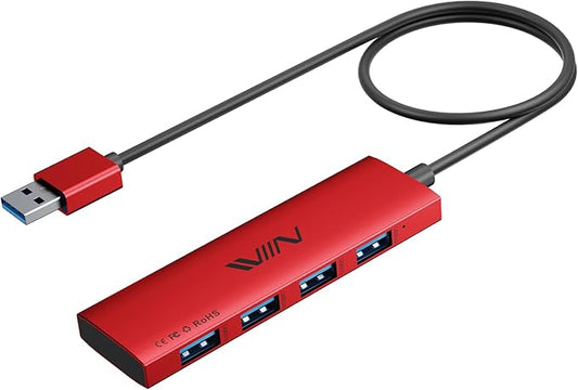 USB 3.0 Hub,4 Port USB Splitter Extender Portable Adapter Multiport Data Hub for Laptop,Xbox, Flash Drive,HDD,Console,Camera,Keyborad,Mouse Windows,Mac OS PC,Not Designed to Charge Devices-Red