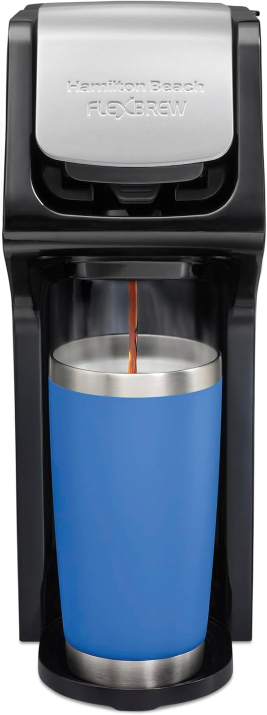 Hamilton Beach FlexBrew Single Serve Coffee Maker, Compatible with Pod Packs and Grounds, 14 oz. Water Reservoir, Slim Design, Fast Brewing, Black (49900)