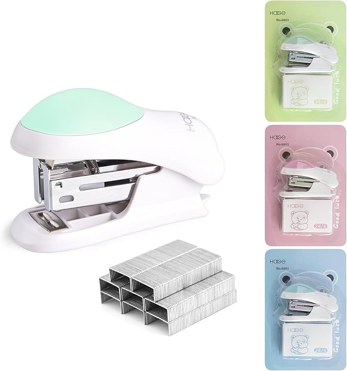 NEBURORA Mini Effortless Desktop Staplers with 400 Standard 26/6 Staples, 2-24 Sheet Capacity, Includes Built-in Staple Remover, Cute Stapler Gift for Student and Office Use, 3 Colors Options (Green)