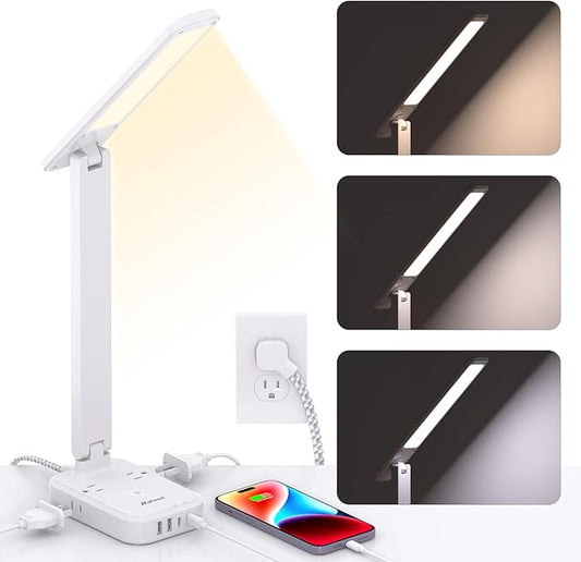 Power Strip with LED Desk Lamp, PD 30W Touch Desk Lamps, 4 Outlets 4 USB Ports(2 USB C) Small Desk Lamp 5FT Extension Cord Table Lamp for Home Office College Dorm Room Essentials Bedroom Bedside Study