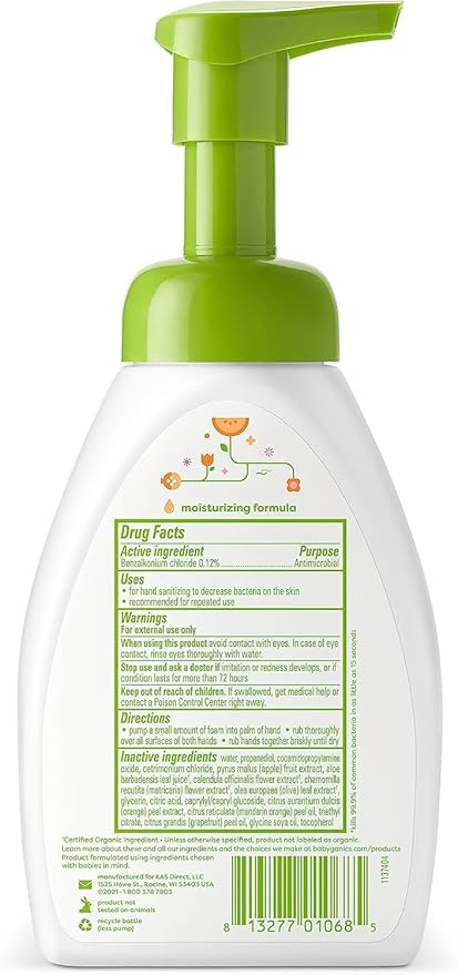 Babyganics Alcohol-Free Foaming Hand Sanitizer, Pump Bottle, Mandarin, 8.45 oz, 3 Pack