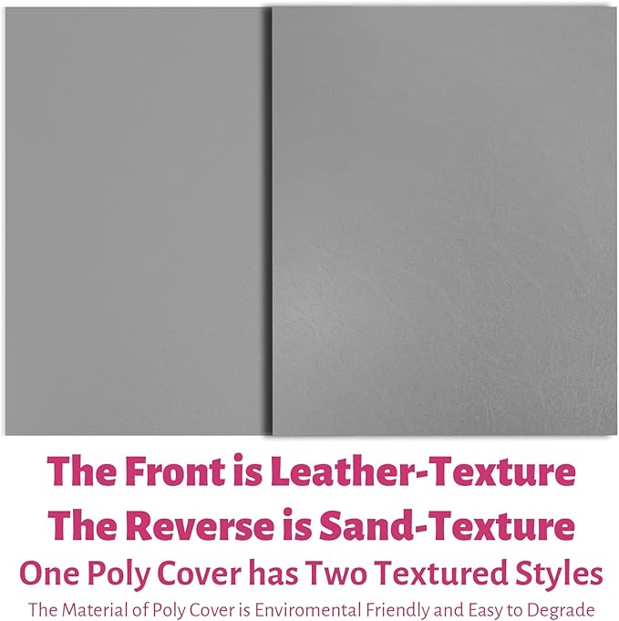 Binditek 50 Pack 16 Mil Leather Textured Polycovers - Binding Presentation Covers for Business Reports and Proposals 8-1/2 x 11 Inches, Grey Color, for Students and Coworkers