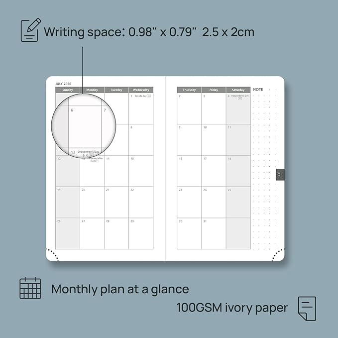 POPRUN Weekly Planner 2026 Calendar (Pocket 4'' x 6.25'') 12 Months Notebook with Horizontal Layout, Leather Hardcover, Inner Pocket, 100GSM Thick Paper, Pen Holder TJ - Lavender
