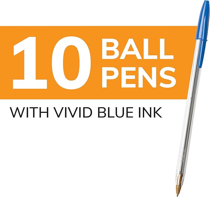 BIC Cristal Xtra Smooth Ballpoint Pen, Medium Point (1.0mm), Blue, 10-Count