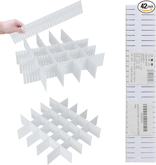 ALBAD Plastic Drawer Dividers Adjustable Drawer Organizer Dividers Separator for Tidying Clutter/Cutlery/Underwear/Socks/Clothes/Dresses/Boxes/Bins in Kitchen Bathroom Bedroom Office