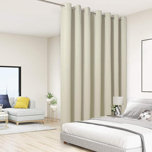 BONZER Room Divider Blackout Curtain Extra Wide Room Darkening Total Privacy Wall Noise Reducing for Living Room, 96L x 150W Inch (8L x 12.5W ft), 1 Panel, Cream