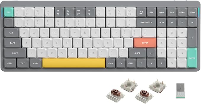 nuphy Air96 V2 Wireless Mechanical Keyboard,100 Keys RGB Backlit Keyboard,Supports Bluetooth 5.1,2.4G and Wired Connection,for PC/Laptop/Windows/Mac -Grey Gateron Brown Switch