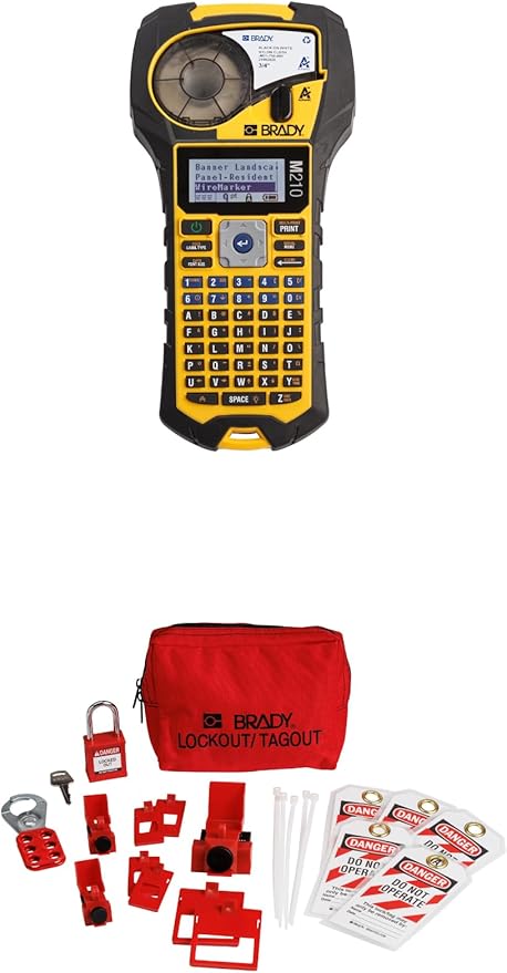 Bundle of Brady M210 Portable Label Printer + Brady Breaker Lockout Tagout Electrical Loto Kit (153669)