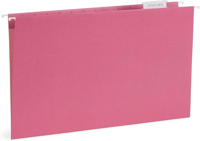 25 Blue Summit Supplies Legal Size Hanging File Folders - Assorted Gem Tone Colors (Turquoise, Teal, Coral, Purple, Magenta), Durable 11pt Paper, Plastic Tabs and Inserts Included