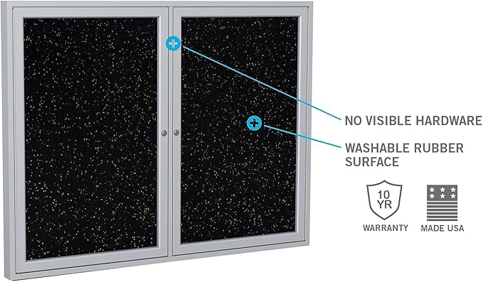 Ghent 24" x 36" 1-Door indoor Enclosed Recycled Rubber Bulletin Board, Shatter Resistant, with Lock, Satin Aluminum Frame,Confetti (PA121 1/2TR-CF),Made in the USA