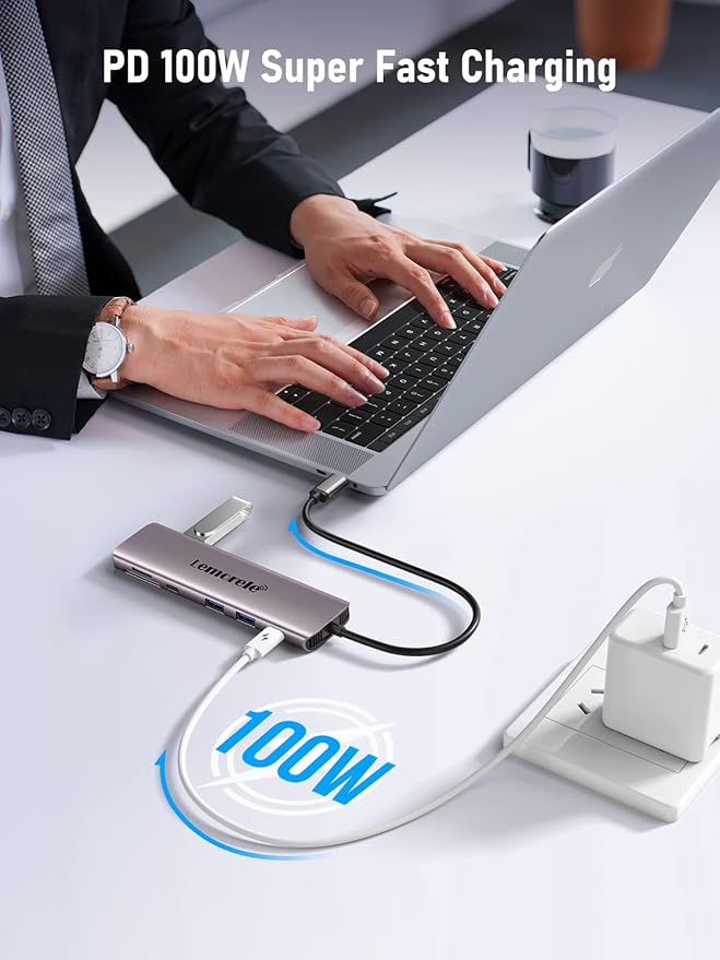Lemorele Aluminum 10-in-1 USB C Docking Station Dual Monitor w/2 HDMI 4K, 4 USB3.0/USB2.0, 100W PD, USB-C Data, SD/TF, Type-C Hub Adapter for Dell XPS 13/15, for MacBook, Dell, HP, Lenovo Yoga,etc