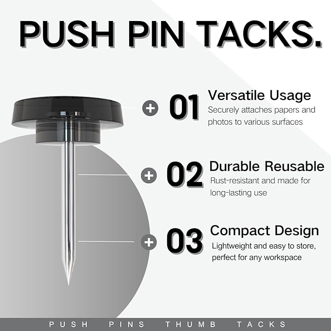 150 PCS Flat Black Push Pins for Wall Clear Thumb Tacks for Walls Flat thumbtacks Push pin for Bulletin Board Shadow Box Display Thumbtack for Cork Board