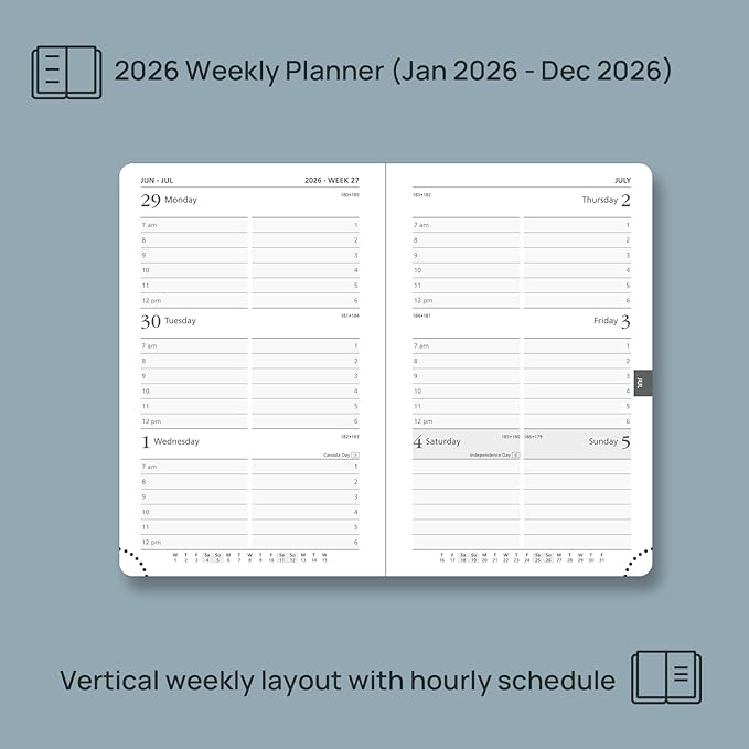 POPRUN Pocket Calendar 2026 (Small Size- 4'' x 6.25") Weekly and Monthly for Purse - Planner 2026 (Jan. 2026 - Dec. 2026) with Vegan Leather Soft Cover, Plastic Ruler, Pen Holder and More - Pink