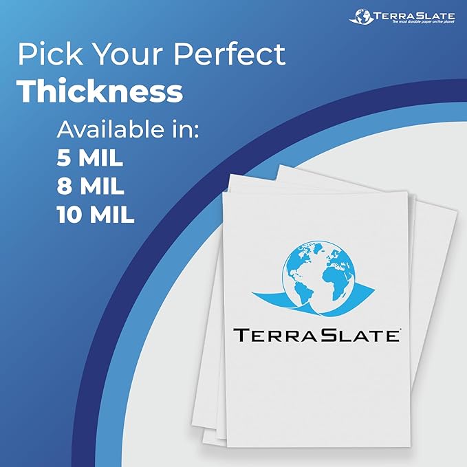 TerraSlate Premium Waterproof Paper, 5 MIL 8.5” x 11”, Laser Printer & Copy Machine Compatible, Durable & Rain/Weather-Proof Copy Paper, White Paper (250 Sheets)