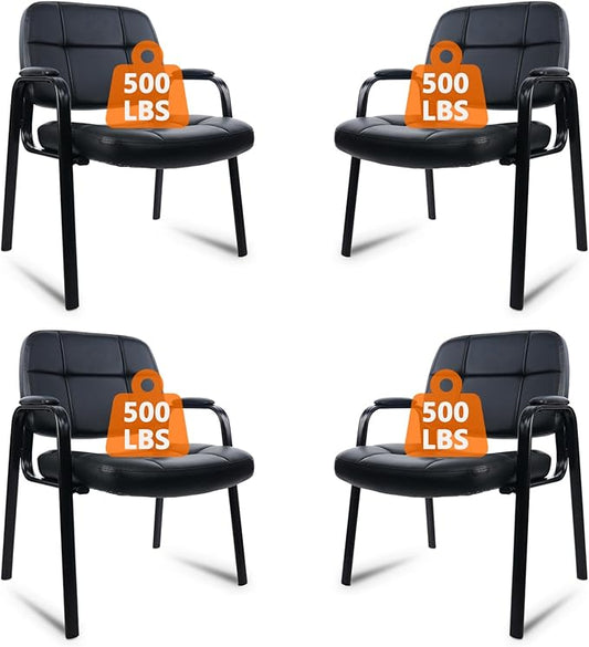 CLATINA Big & Tall 500 lbs Waiting Room Guest Chair, Leather Office Reception Chair No Wheels with Padded Arms for Elderly Home Desk Conference Room Lobby Side Salon Clinic, Black(4 Pack)