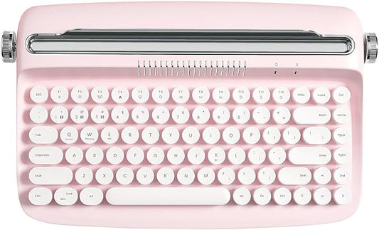YUNZII ACTTO B303 Wireless Typewriter Keyboard, Bluetooth Connection, Cute Retro Aesthetic Design with Integrated Stand for Tablet, Phone, PC and Win/Mac/Android(B303, Baby Pink)