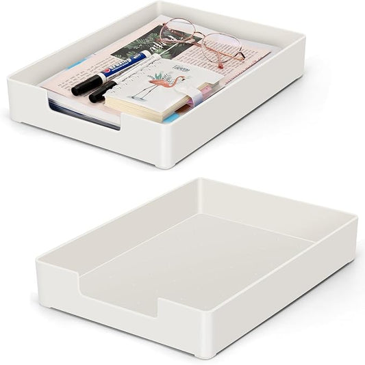 Letter Tray Letter Organize,2Pack Paper Tray,Stackable Desk Drawer Organizer for Office Supplies, Magazines, Folders, File,Notebooks, Stationery, Plastic Desk Tray for Desktop, for Home,Office, School
