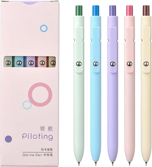 5PCS Retractable Gel Pens Set, Quick Dry Black Ink Fine Point Soft Touch Roller Ball Gel Ink Pen for Smooth Writing (Macaron Color)