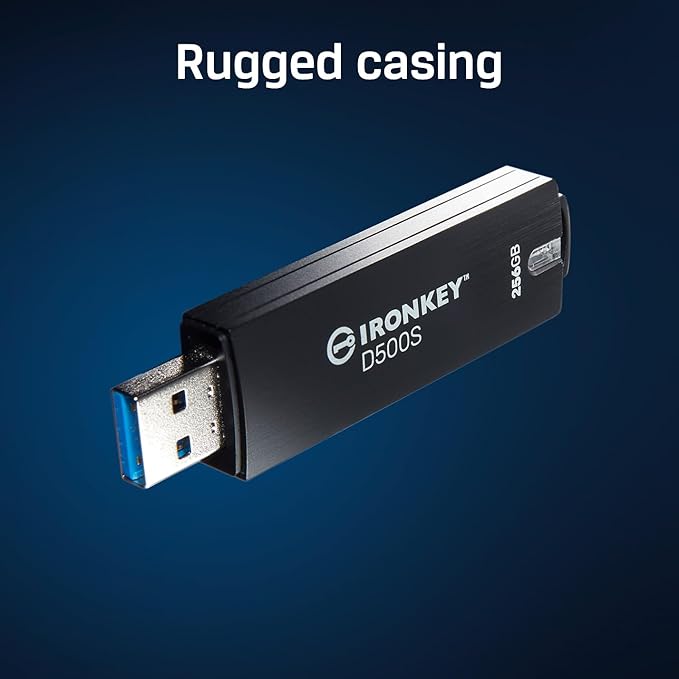 Kingston Ironkey D500S 256GB Encrypted Flash Drive | Dual Hidden Partition | FIPS 140-3 Level 3 | XTS-AES 256-bit | BadUSB and Brute Force Protection | Multi-Pin Option | IKD500S/256GB