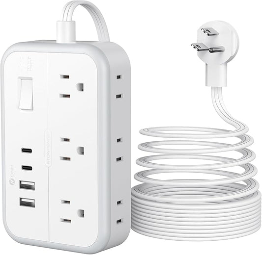 Surge Protector Power Strip 10 ft, Flat Plug Extension Cord with 6 Outlets 4 USB Ports, Outlet Extender Long Cord, Overload Protection, Extension Cord with Multiple Outlets for Indoor, Home, Office