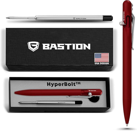 BASTION® Luxury Slim Bolt Action Pen, Lightweight Aluminum EDC Pen with Fine Tip, Professional Ballpoint Pen for School and Work - Red