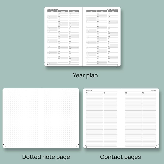 POPRUN Planner 2025-2026 Weekly Notebook for Purse(Pocket Size 4''x 6.25'') Small Academic Calendar (JUL.25 - JUN.26) with Monthly Tabs, Leather Soft Cover, Inner Pocket, 100 GSM - Brown