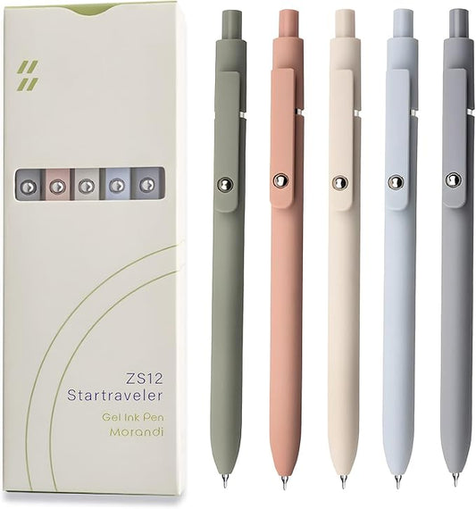 Gel Pens, 5 Pcs 0.5mm Black Ink Pens Fine Point Smooth Writing Pens, High-End Series Pens for Journaling Note Taking, Cute Office School Supplies Gifts for Women Men (Morandi)