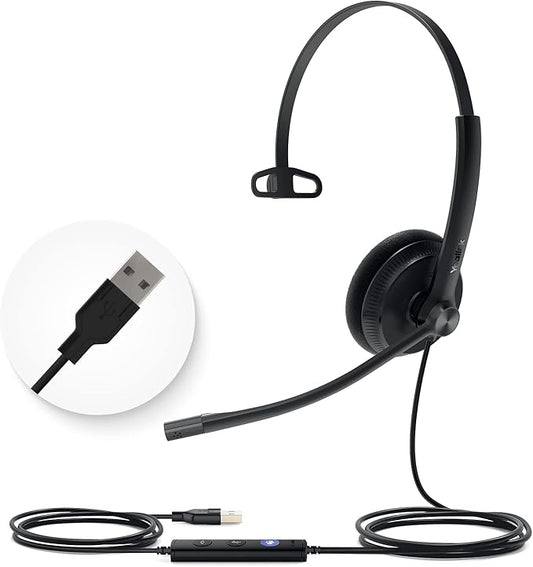 Yealink UH34 USB Headset with Noise Cancelling Mic, Work Headset for PC, Teams Certified Headphones for VoIP Phone Softphone, in Line Control