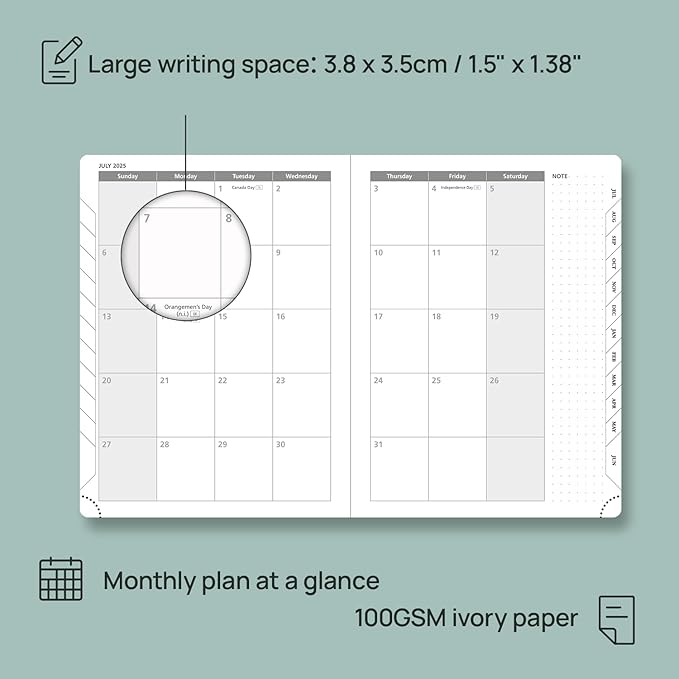 POPRUN Planner 2025-2026 Weekly Notebook (Medium 6.5''x 8.5'') Academic Calendar (JUL.25 - JUN.26) Appointment Book with Monthly Tabs, Leather Soft Cover, Inner Pocket, 100 GSM - Black
