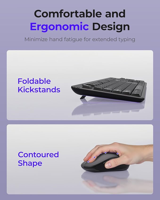 Wireless Keyboard and Mouse Combo, 5-Level Adjustable 4000 DPI Mouse, Quiet 2.4G Full Size Keyboard with 8 Additional Shortcuts, Silent Typewriter for PC, Desktop, Laptop, MacBook
