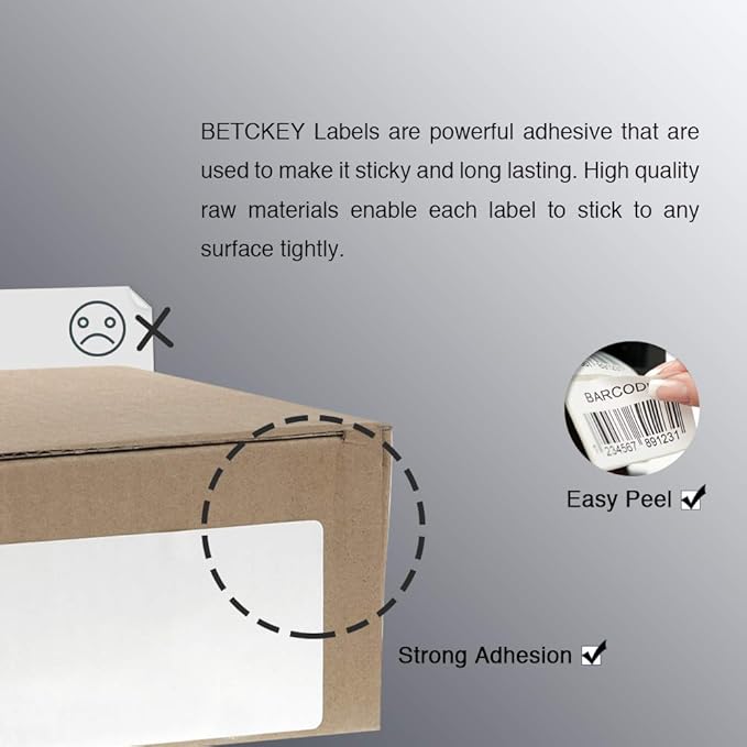 BETCKEY - 3" x 1.5" (76 mm x 38 mm) Barcode Shipping & Address Labels Compatible with Zebra & Rollo Label Printer,Premium Adhesive & Perforated [16 Rolls, 15200 Labels]