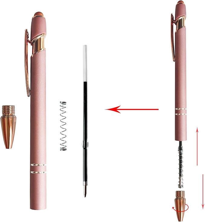 Aozora 9 Pack Ballpoint Pens Smooth Writing 2-in-1 Stylus Retractable Ballpoint Pen with Stylus tip, Office Decor Metal Stylus Pen for Touch Screens, 1.0 mm Black Ink (Rose Gold)