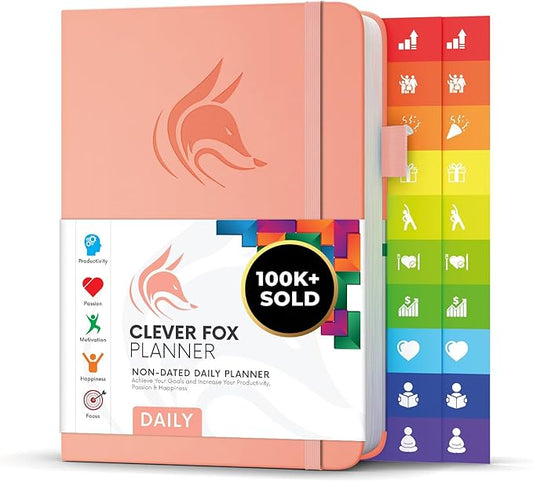 Clever Fox Daily Planner – Undated Planning Notebook with Hourly Schedule & To-Do List – Personal Day Task & Work Organizer, 6 Months (Peach Pink)