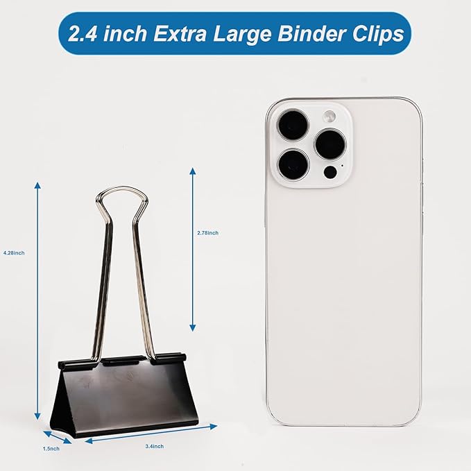 Jumbo Binder Clips 2.4 Inch, Extra Large Binder Clips 42 Pack, Heavy Duty Office Paper Clamps for Paper, Documents, School & Office Supplies
