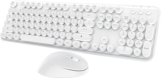 Wireless Keyboard Mouse Combo, 104 Keys Cute White Keyboard with Number Pad & Mouse for Windows, Computer, PC, Notebook, Laptop (White)